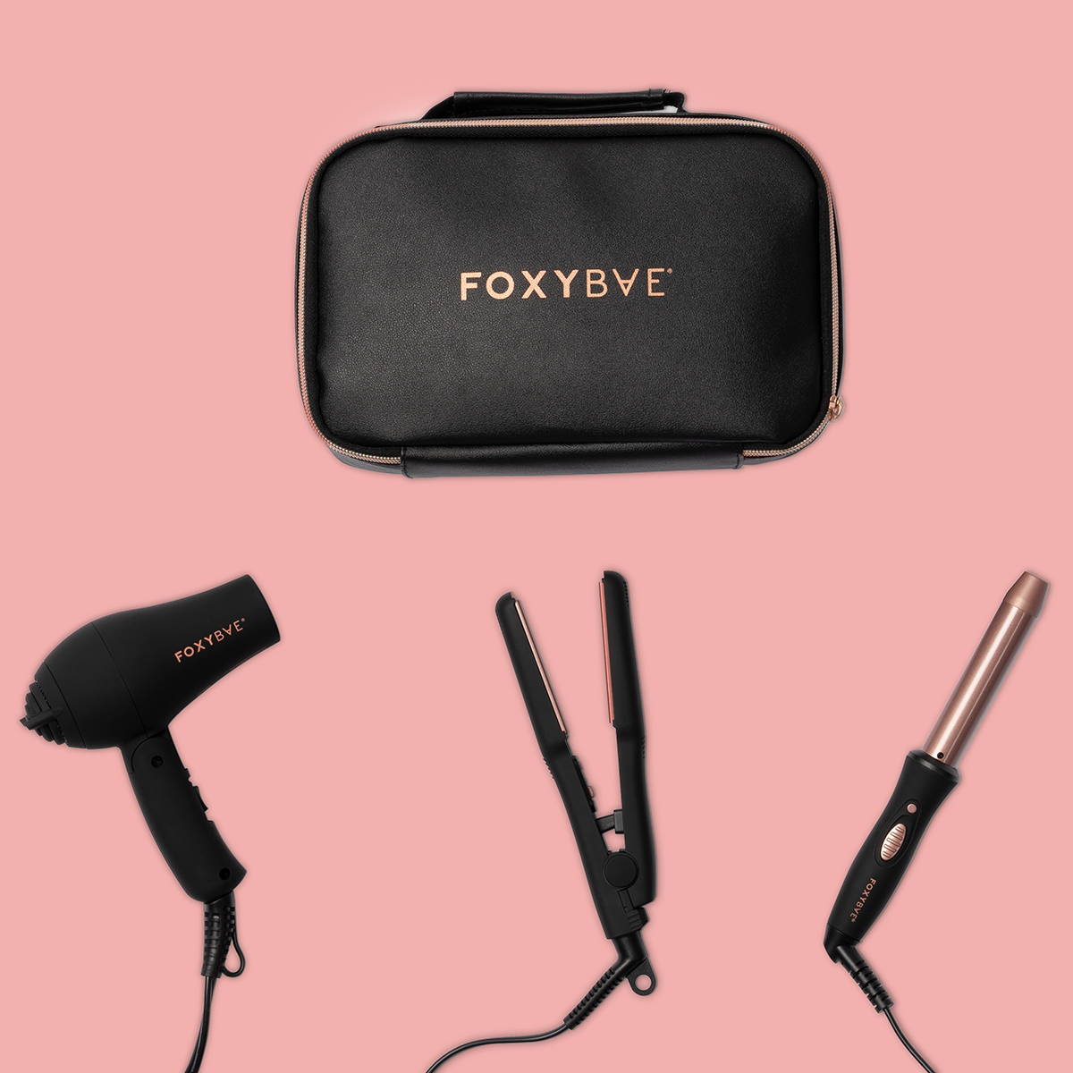 Rose Gold Mini Travel Kit • Wand + Flat Iron + Dryer